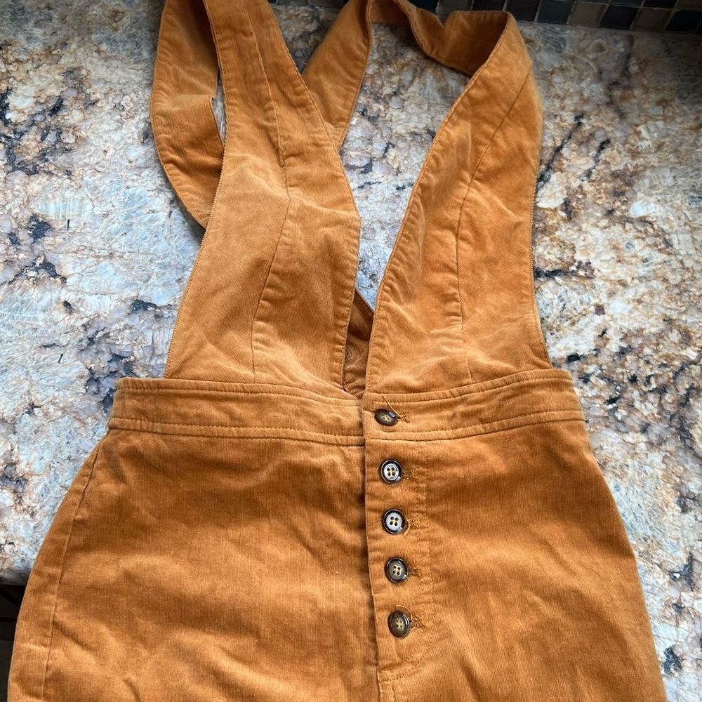 Forever 21 Mustard Brown Button-Front Corduroy Overall Romper